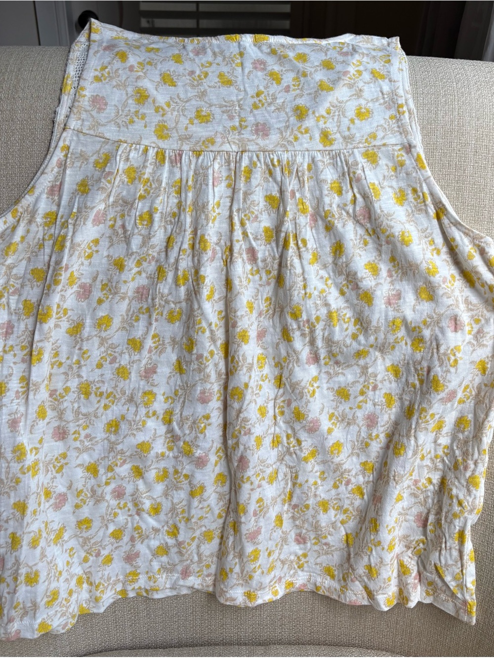Lucky Brand Cream Tank with Crochet Yoke and Yellow & Pink Floral Print - Picture 2 of 3